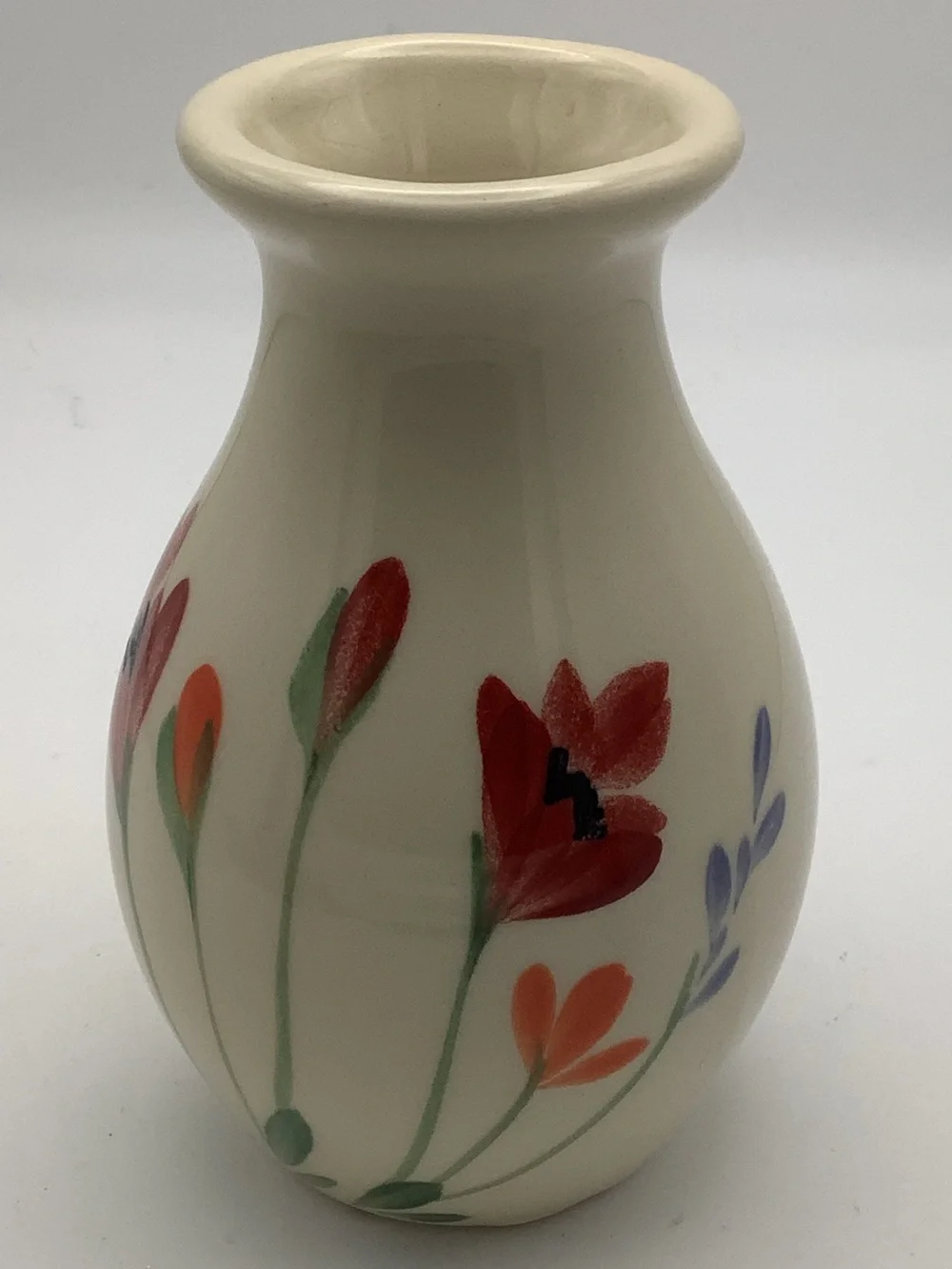 Emerson Creek Pottery Hand Painted Red Poppy Flower Design Vase